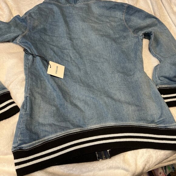 Sneak Peek Jacket Womens Blue Long Sleeve Full Zip Pockets Denim Hoodie - Picture 8 of 8